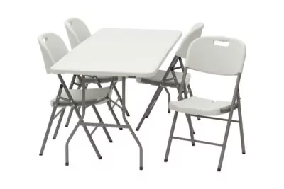 |  Zestaw cateringowy ogrodowy – stół biały 200x90cm + 4 krzesła | krzeslaonline.pl
