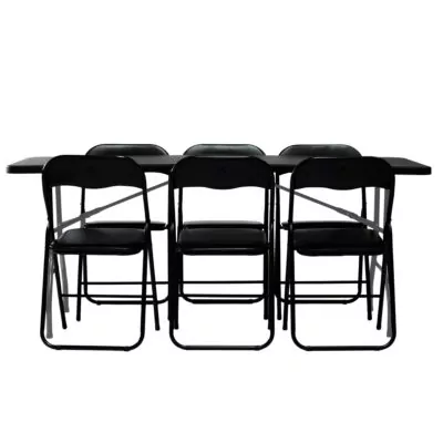 |  Zestaw cateringowy ogrodowy czarny – stół 200x90cm + 6 krzeseł | krzeslaonline.pl