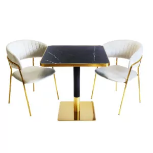 Zestaw stolik kawiarniany barowy złoty ARP608 70x70cm czarny + 2 krzesła Glamour