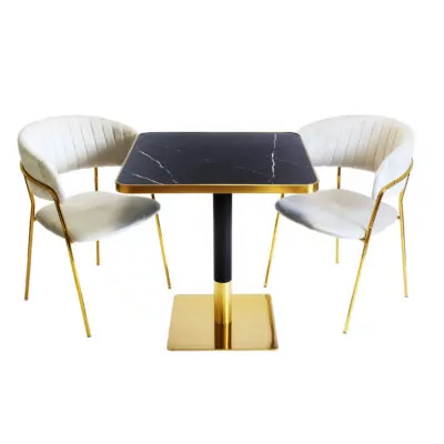 |  Zestaw stolik kawiarniany barowy złoty ARP608 70x70cm czarny + 2 krzesła Glamour | krzeslaonline.pl