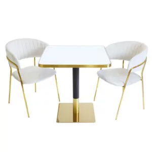 Zestaw stolik kawiarniany barowy złoty ARP608 70x70cm biały + 2 krzesła Glamour