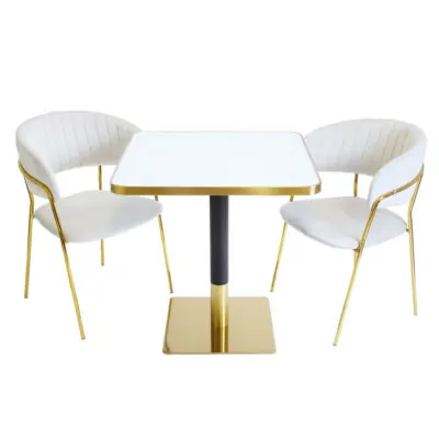 |  Zestaw stolik kawiarniany barowy złoty ARP608 70x70cm biały + 2 krzesła Glamour | krzeslaonline.pl