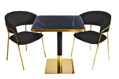 |  Zestaw stolik kawiarniany barowy złoty ARP608 70x70cm czarny + 2 krzesła Glamour czarne | krzeslaonline.pl
