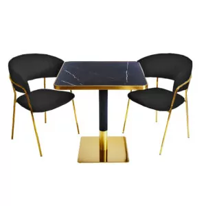 Zestaw stolik kawiarniany barowy złoty ARP608 70x70cm czarny + 2 krzesła Glamour czarne