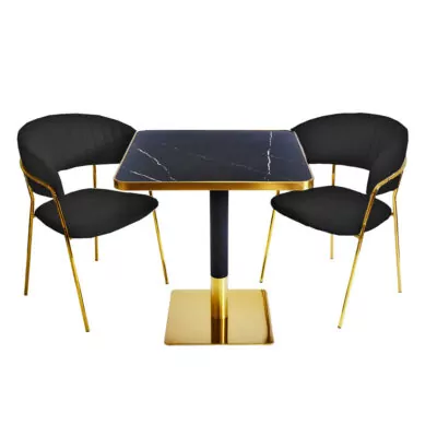 |  Zestaw stolik kawiarniany barowy złoty ARP608 70x70cm czarny + 2 krzesła Glamour czarne | krzeslaonline.pl