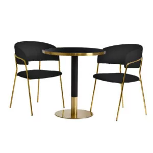 Zestaw stolik kawiarniany barowy złoty ARP609 Fi70cm czarny + 2 krzesła Glamour czarne