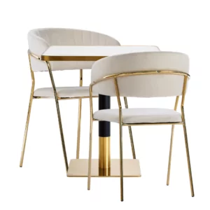 Zestaw stolik kawiarniany złoty ARP608 70x70cm biały + 2 krzesła Glamour beżowe