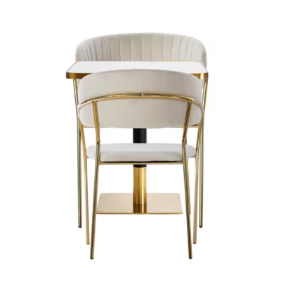 |  Zestaw stolik kawiarniany złoty ARP608 70x70cm biały + 2 krzesła Glamour beżowe | krzeslaonline.pl