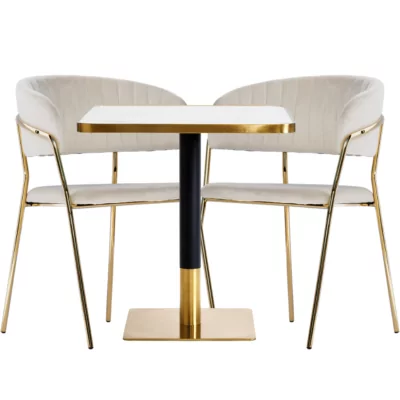 |  Zestaw stolik kawiarniany złoty ARP608 70x70cm biały + 2 krzesła Glamour beżowe | krzeslaonline.pl