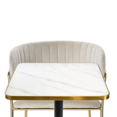 |  Zestaw stolik kawiarniany złoty ARP608 70x70cm biały + 2 krzesła Glamour beżowe | krzeslaonline.pl
