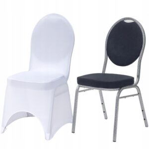 Zestaw krzesło bankietowe tapicerowane Wenecja czarna 20x20 i pokrowiec biały
