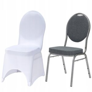 Zestaw krzesło bankietowe tapicerowane Wenecja szara 20x20 i pokrowiec biały