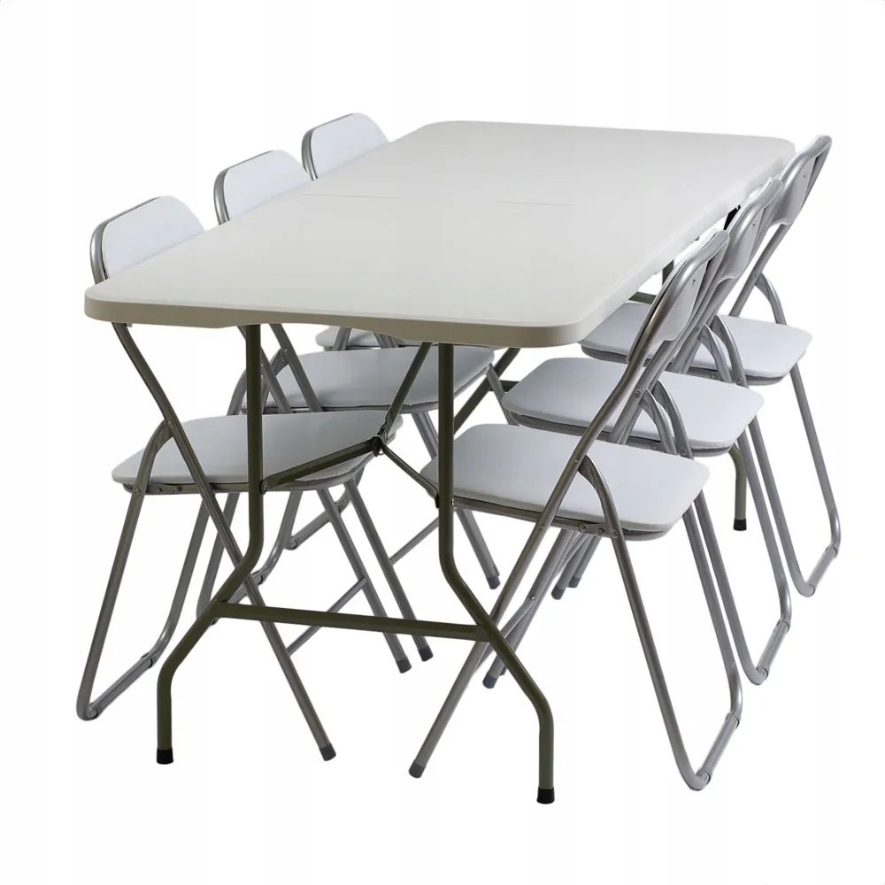 Zestaw cateringowy ogrodowy biały składany – stół 180x74cm + 6 krzeseł White | krzeslaonline.pl | Zestaw cateringowy ogrodowy biały składany – stół 180x74cm + 6 krzeseł White | krzeslaonline.pl