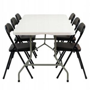 Zestaw cateringowy ogrodowy biały składany - stół 180x74cm + 6 krzeseł Black Premium
