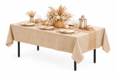 Obrus płócienny beżowy “Boho” 240x160cm na stół bankietowy – imitacja lnu | krzeslaonline.pl | Obrus płócienny beżowy “Boho” 240x160cm na stół bankietowy – imitacja lnu | krzeslaonline.pl