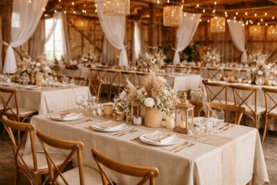 Obrus płócienny beżowy “Boho” 240x160cm na stół bankietowy – imitacja lnu | krzeslaonline.pl | Obrus płócienny beżowy “Boho” 240x160cm na stół bankietowy – imitacja lnu | krzeslaonline.pl